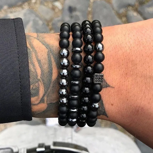 High Quality Bracelet Set for Men Multi Layer Stainless Steel Bracelet with Bead Cross Stone